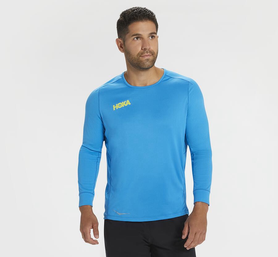 Hoka One One Performance 3/4 Sleeve Top Herr - Blå - NSKCV-9457